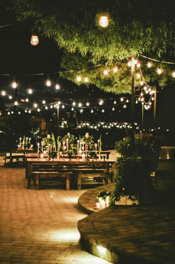 String lights over table on patio